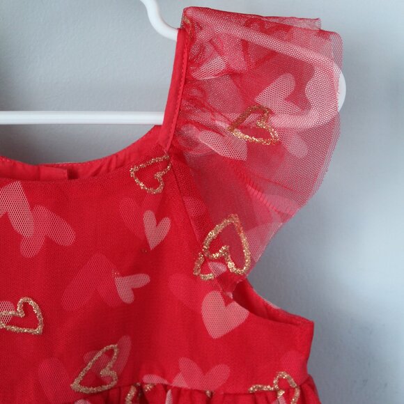 ISSAC MIZRAHI Size 4T  Red Gold Heart  Tulle Dress - Picture 2 of 3